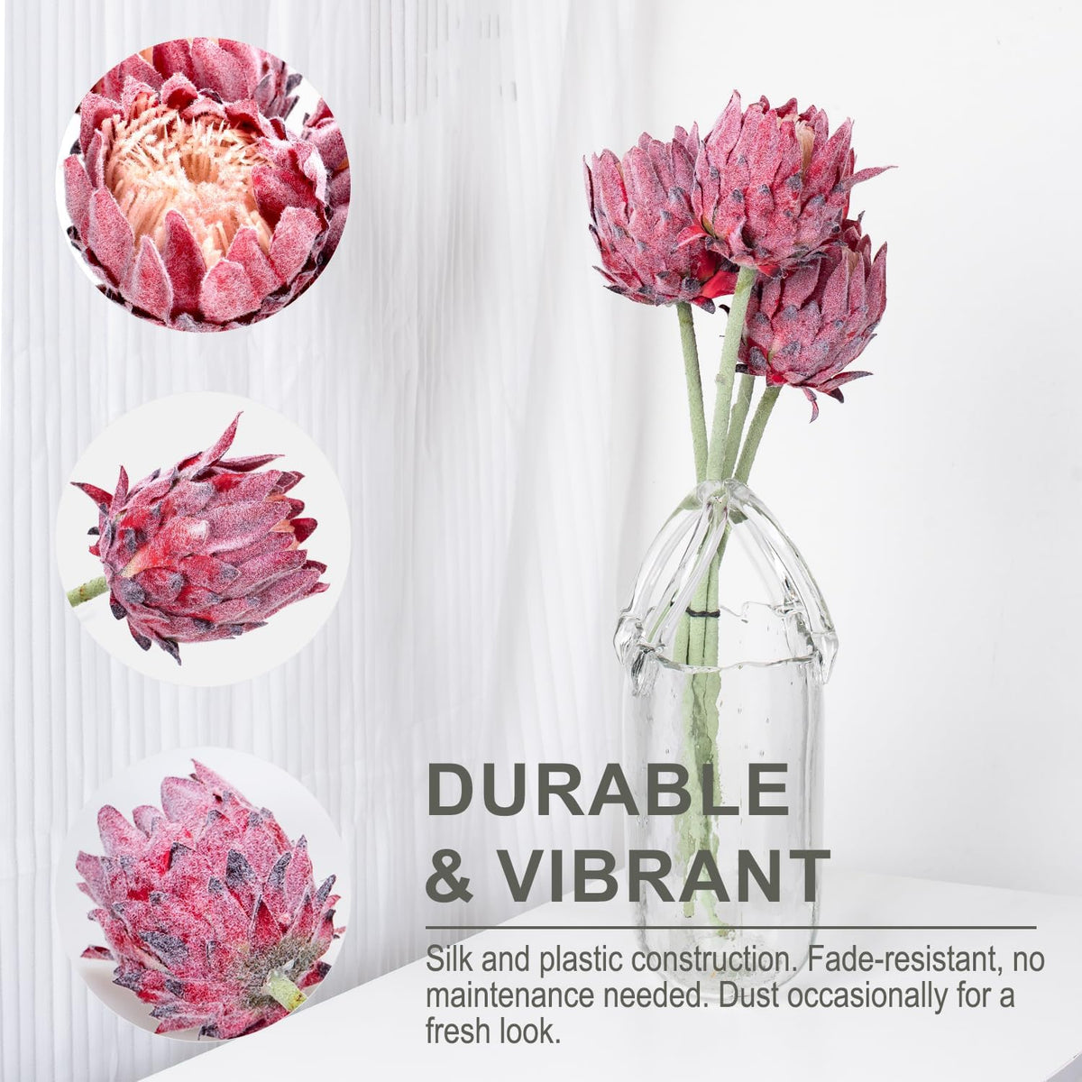 4 Pack Artificial King Protea Flowers, Tropic, Wedding Centerpiece