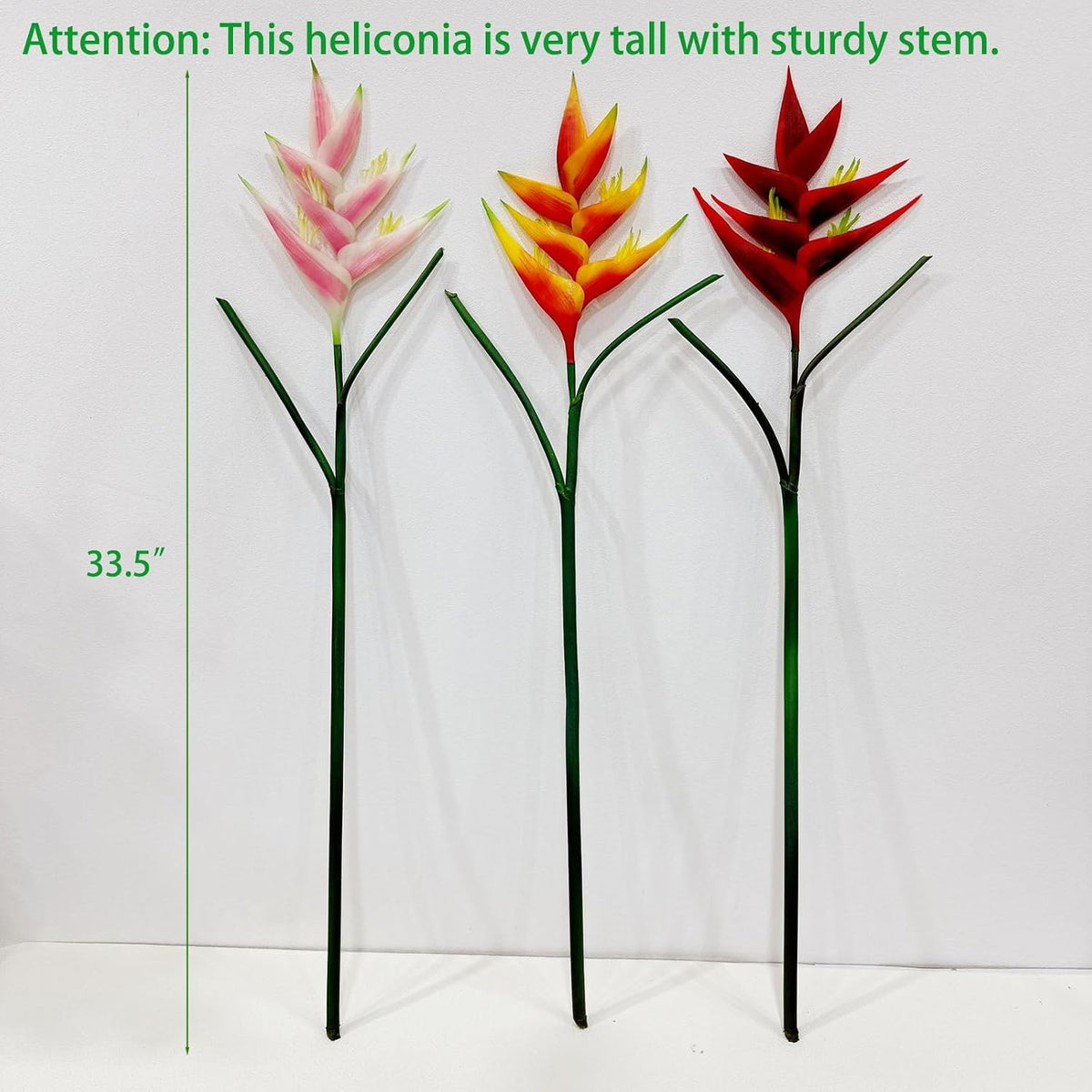 Artificial Heliconia 33.5" Long Stem Latex Faux Bird of Paradise Fake Tropical Flowers for Vase Bouquets Home Office Wedding Decor(Orange)