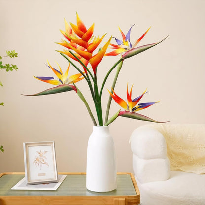 Artificial Heliconia 33.5" Long Stem Latex Faux Bird of Paradise Fake Tropical Flowers for Vase Bouquets Home Office Wedding Decor(Orange)