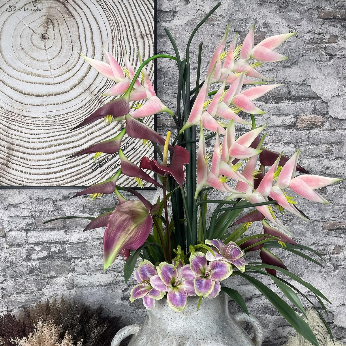 Artificial Heliconia 33.5" Long Stem Latex Faux Bird of Paradise Fake Tropical Flowers for Vase Bouquets Home Office Wedding Decor(Orange)