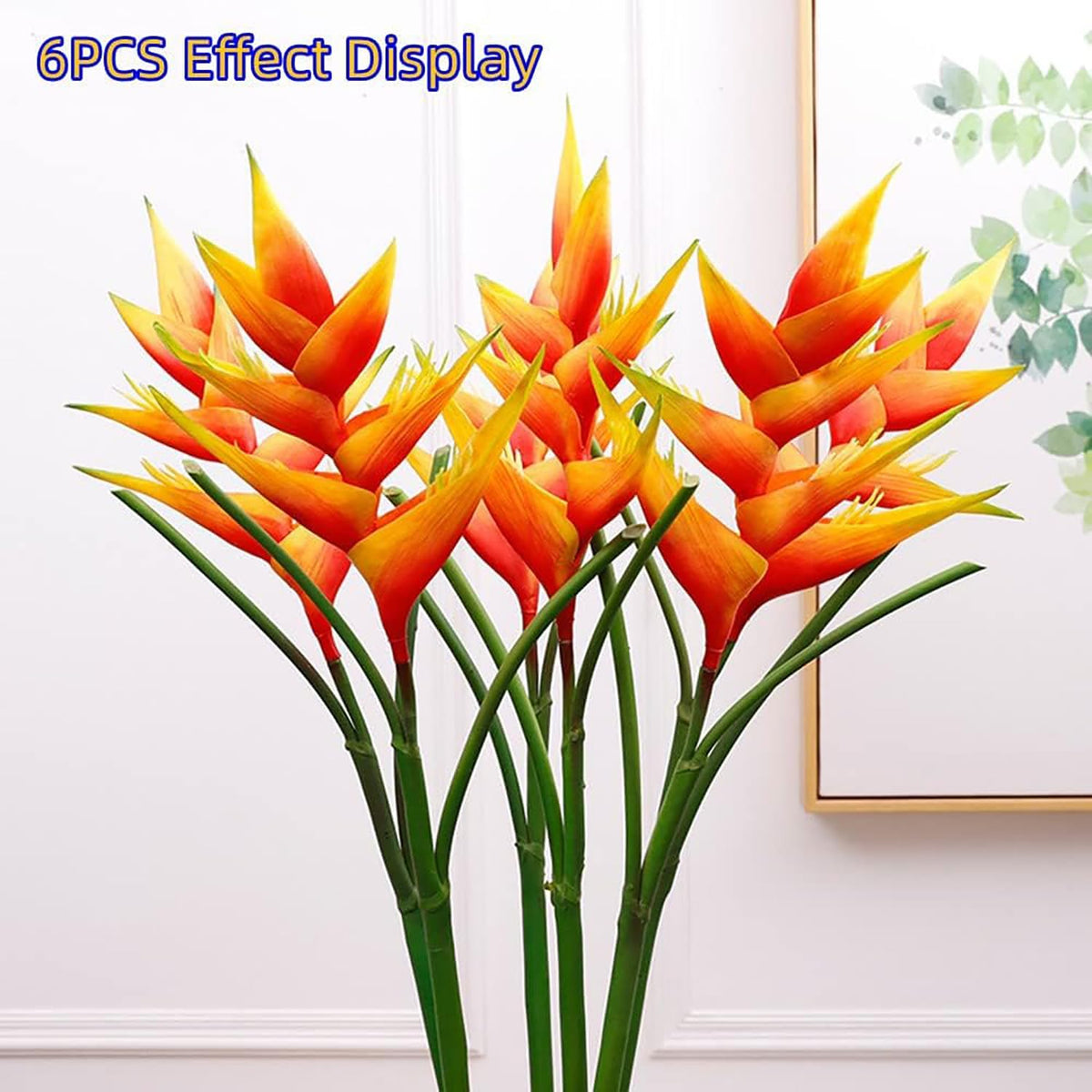 Artificial Heliconia 33.5" Long Stem Latex Faux Bird of Paradise Fake Tropical Flowers for Vase Bouquets Home Office Wedding Decor(Orange)