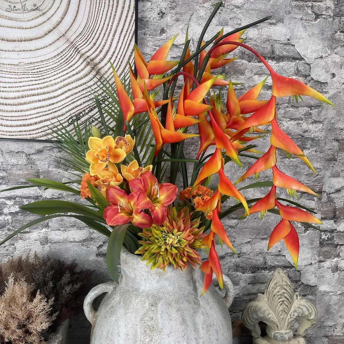 Artificial Heliconia 33.5" Long Stem Latex Faux Bird of Paradise Fake Tropical Flowers for Vase Bouquets Home Office Wedding Decor(Orange)
