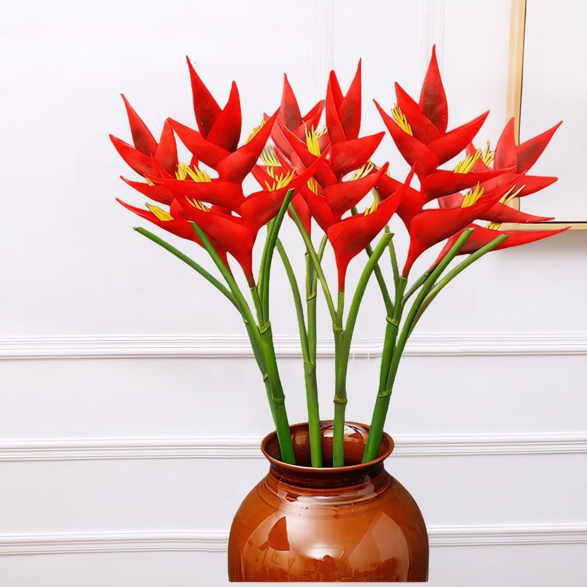 Artificial Heliconia 33.5" Long Stem Latex Faux Bird of Paradise Fake Tropical Flowers for Vase Bouquets Home Office Wedding Decor(Orange)