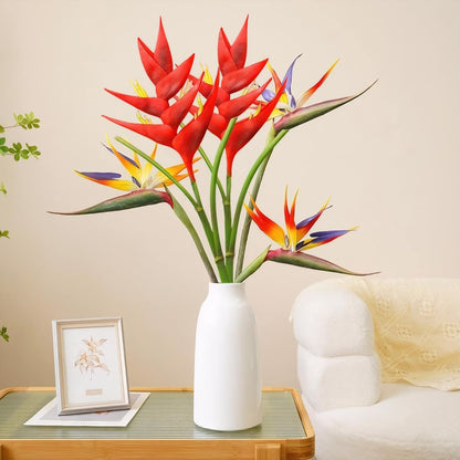 Artificial Heliconia 33.5" Long Stem Latex Faux Bird of Paradise Fake Tropical Flowers for Vase Bouquets Home Office Wedding Decor(Orange)