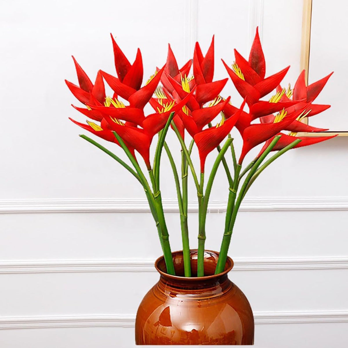 Artificial Heliconia 33.5" Long Stem Latex Faux Bird of Paradise Fake Tropical Flowers for Vase Bouquets Home Office Wedding Decor(Orange)