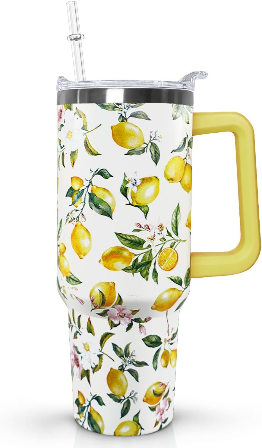 30 oz Stainless Steel Tumbler with lid and Straw,Yellow CoffeeTravel Mug Cup Water Botter, Lemon Gifts for Lemon Lovers - Colors A