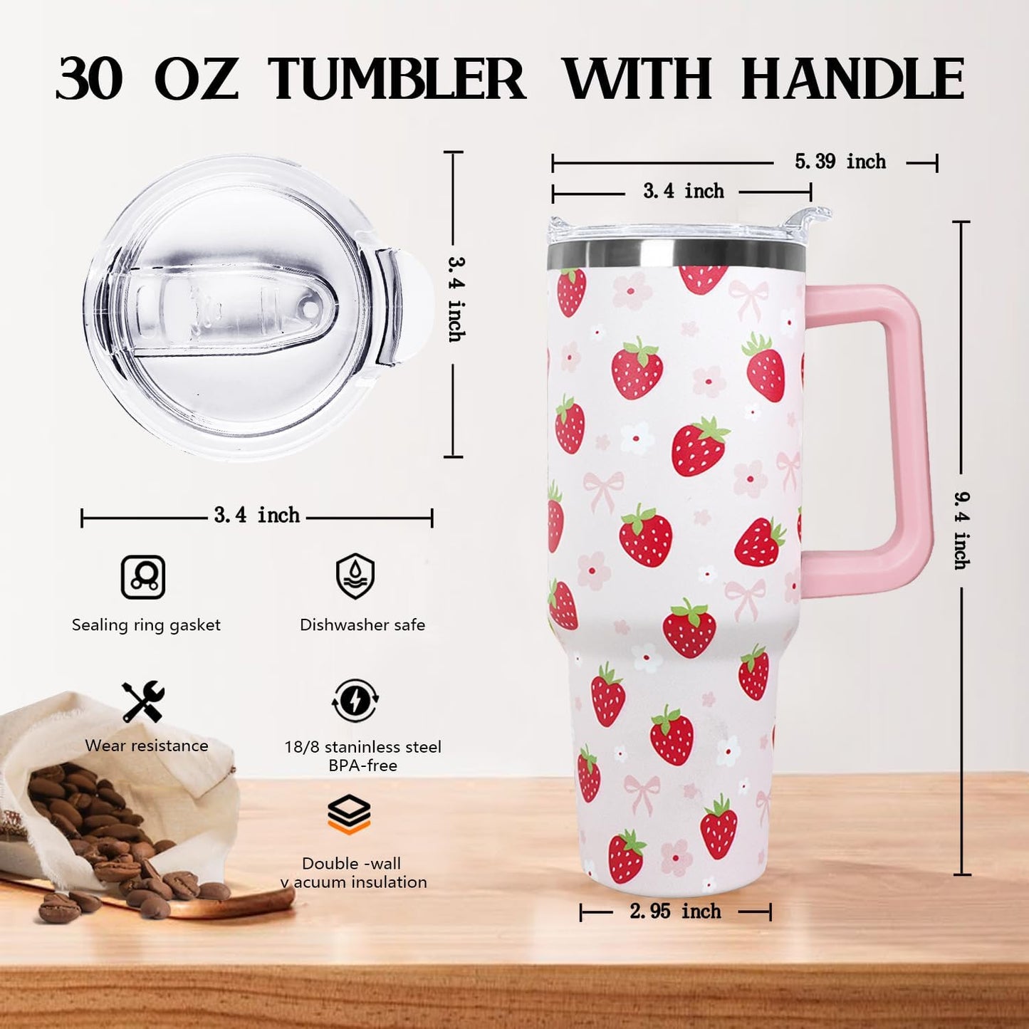 30 oz Stainless Steel Tumbler with lid and Straw,Yellow CoffeeTravel Mug Cup Water Botter, Lemon Gifts for Lemon Lovers - Colors A