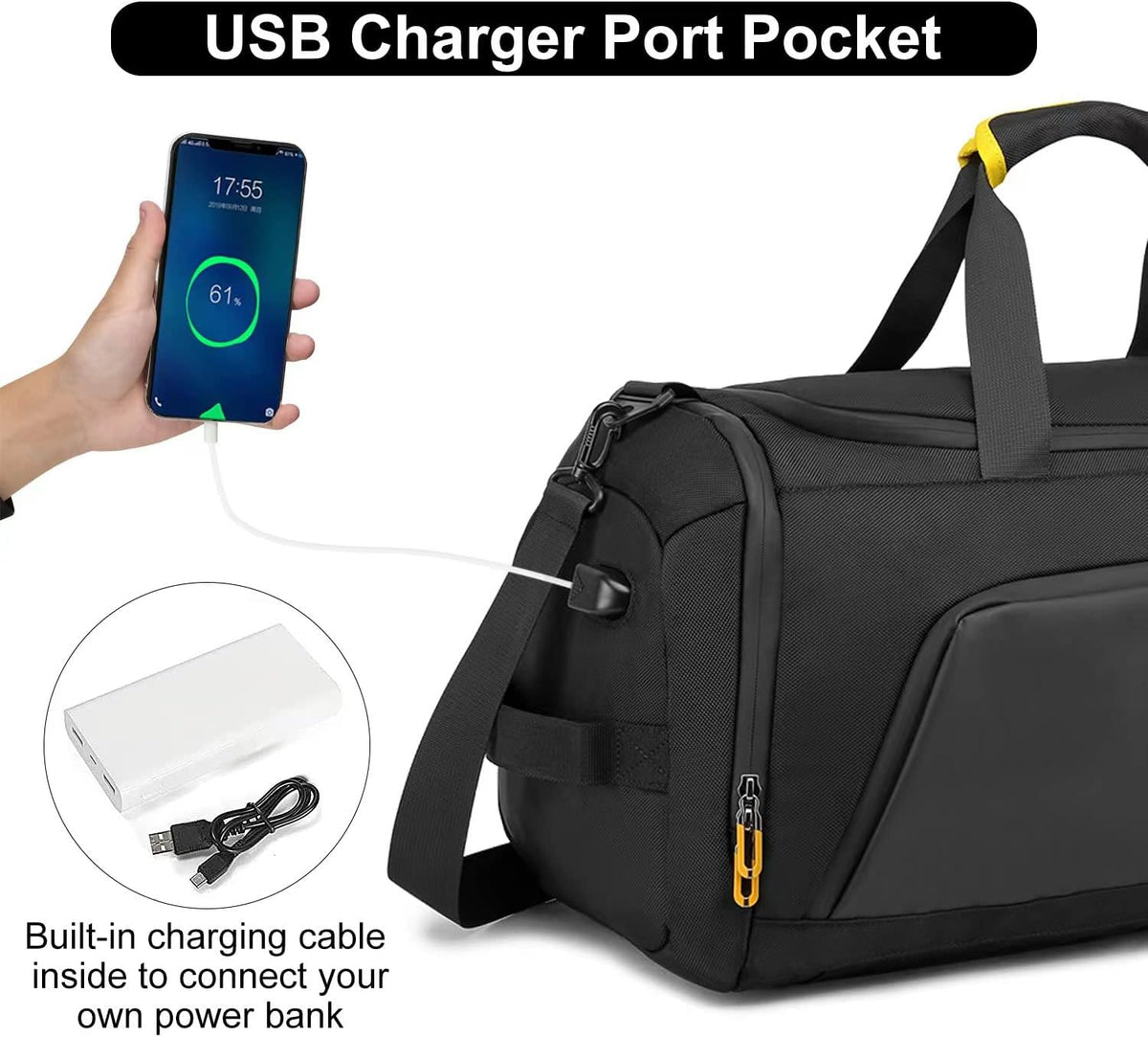 Raipult Gym Duffle Bag for Men Women, Travel Duffel Bag Backpack with Shoe Compartment & Wet Pocket, 50L Waterproof Sports Overnight Weekender Bag with USB Port, Black