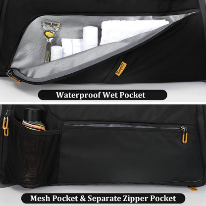 Raipult Gym Duffle Bag for Men Women, Travel Duffel Bag Backpack with Shoe Compartment & Wet Pocket, 50L Waterproof Sports Overnight Weekender Bag with USB Port, Black