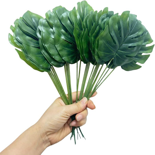 24 Pieces Mini Artificial Palm Leaves,11" Artificial Leaves for Decoration,Center Pieces Decoration for Table Party,Leaves Wall Decor for Wedding Shower Decorations (Green)