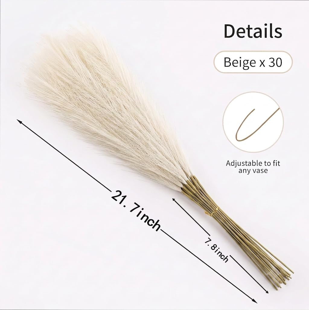 Artificial Pampas Grass Decor,21.7" Fluffy Faux Pampas,30Pcs Bohemian Style