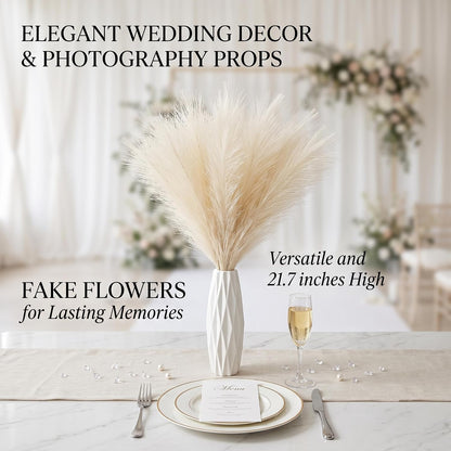 Artificial Pampas Grass Decor,21.7" Fluffy Faux Pampas,30Pcs Bohemian Style