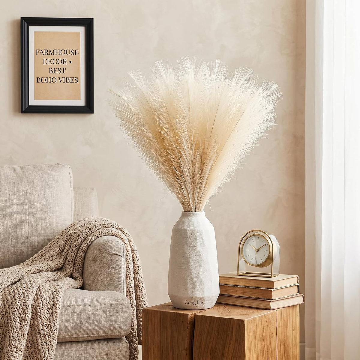 Artificial Pampas Grass Decor,21.7" Fluffy Faux Pampas,30Pcs Bohemian Style