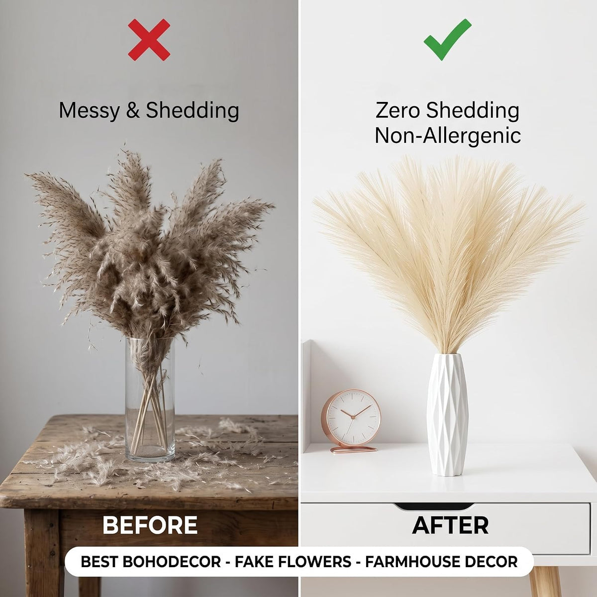Artificial Pampas Grass Decor,21.7" Fluffy Faux Pampas,30Pcs Bohemian Style