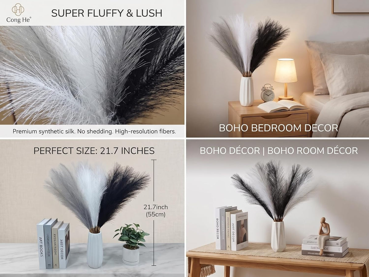 Artificial Pampas Grass Decor,21.7" Fluffy Faux Pampas,30Pcs Bohemian Style