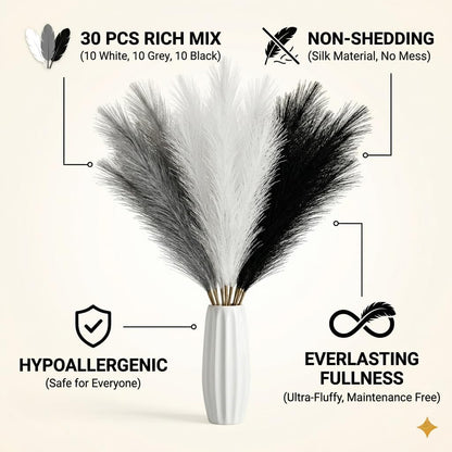 Artificial Pampas Grass Decor,21.7" Fluffy Faux Pampas,30Pcs Bohemian Style