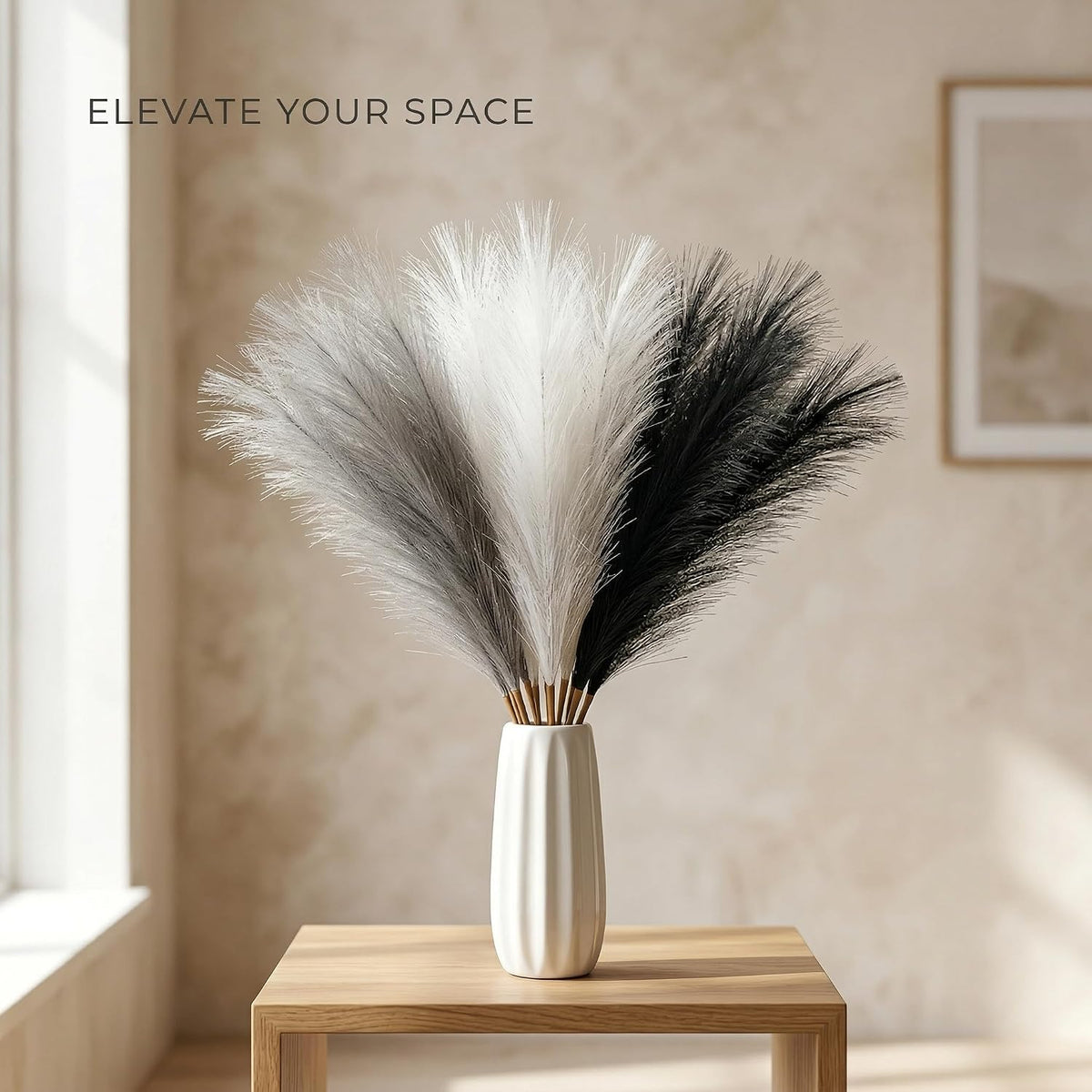 Artificial Pampas Grass Decor,21.7" Fluffy Faux Pampas,30Pcs Bohemian Style