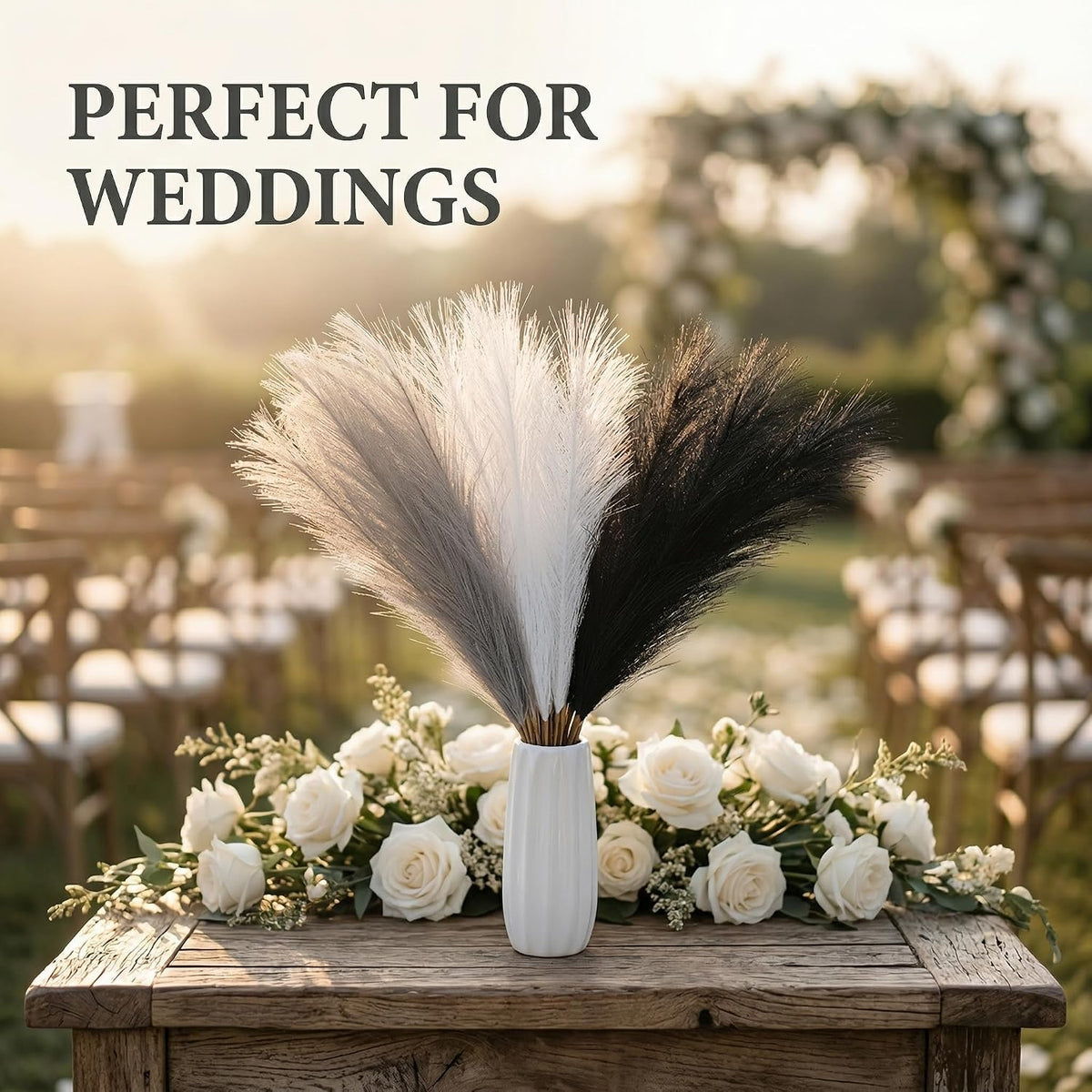 Artificial Pampas Grass Decor,21.7" Fluffy Faux Pampas,30Pcs Bohemian Style