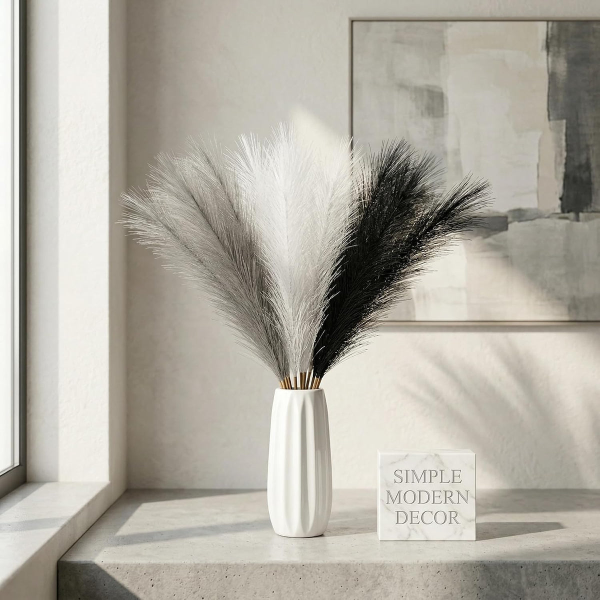 Artificial Pampas Grass Decor,21.7" Fluffy Faux Pampas,30Pcs Bohemian Style
