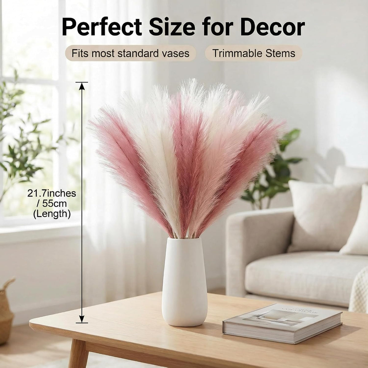 Artificial Pampas Grass Decor,21.7" Fluffy Faux Pampas,30Pcs Bohemian Style