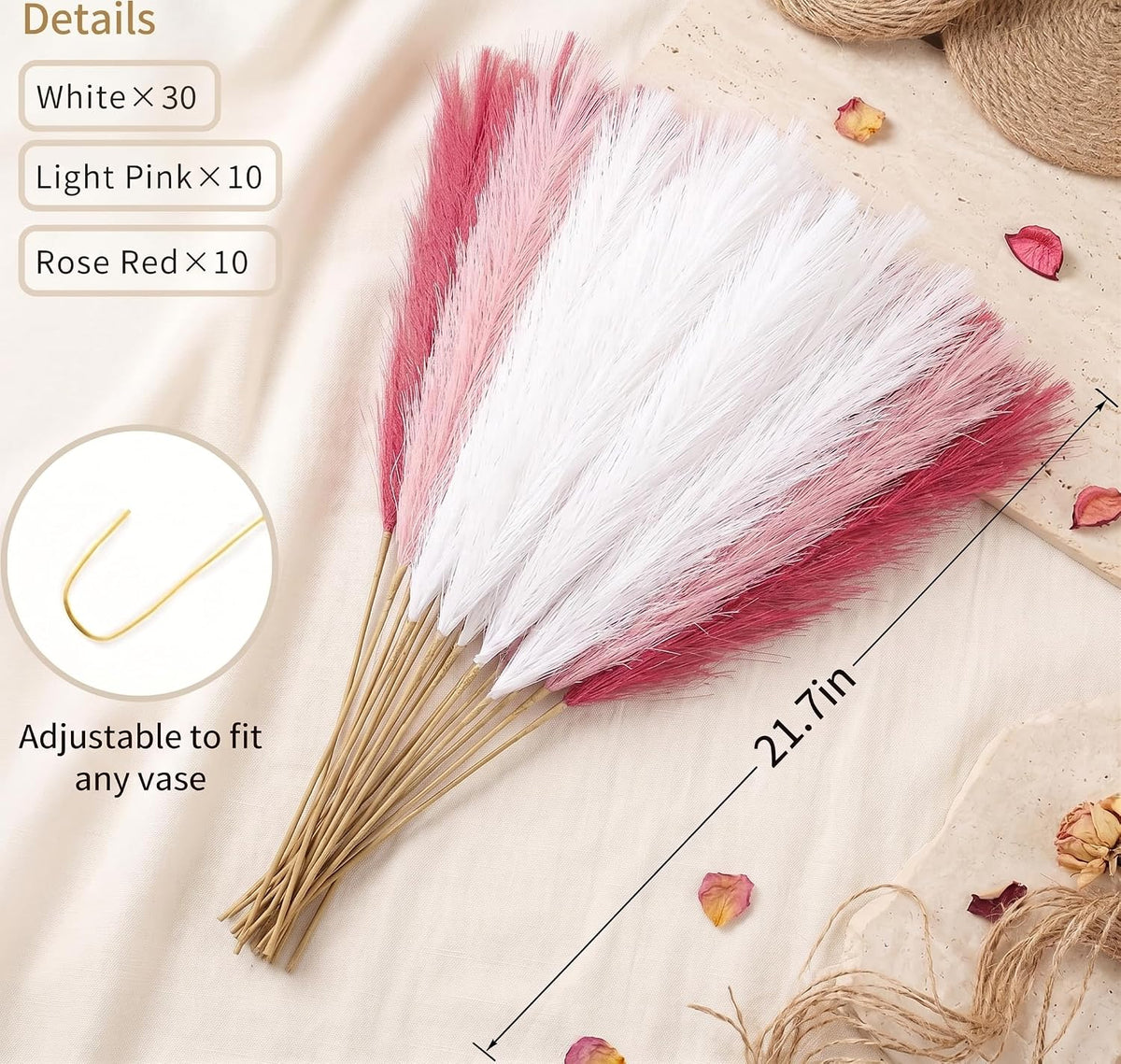 Artificial Pampas Grass Decor,21.7" Fluffy Faux Pampas,30Pcs Bohemian Style