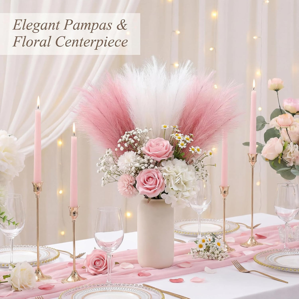 Artificial Pampas Grass Decor,21.7" Fluffy Faux Pampas,30Pcs Bohemian Style
