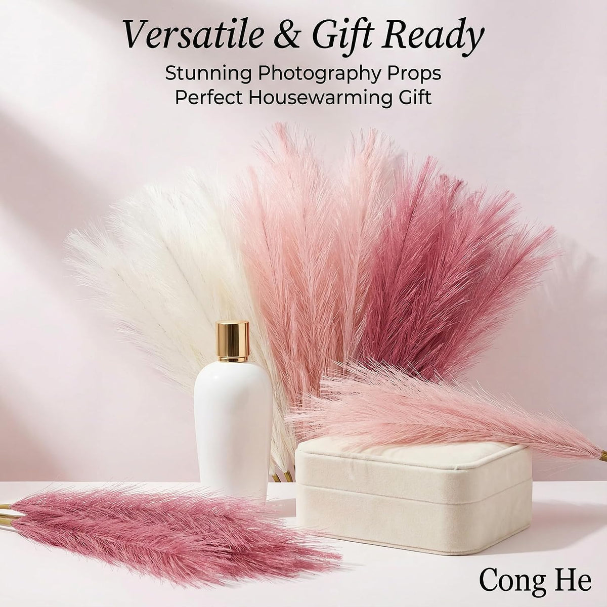 Artificial Pampas Grass Decor,21.7" Fluffy Faux Pampas,30Pcs Bohemian Style