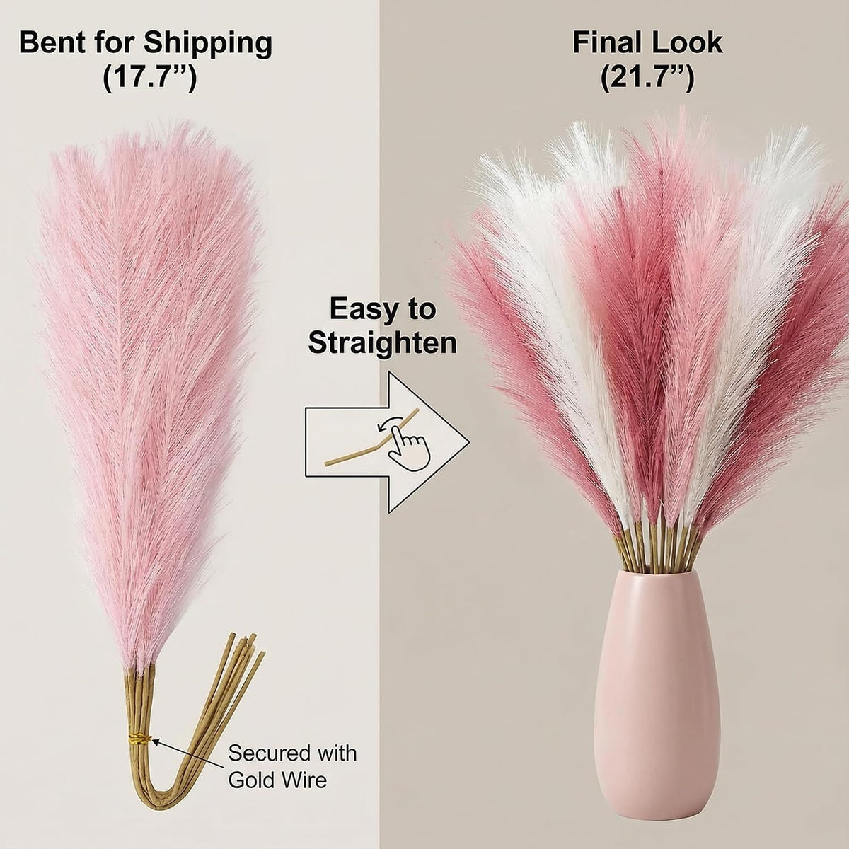 Artificial Pampas Grass Decor,21.7" Fluffy Faux Pampas,30Pcs Bohemian Style