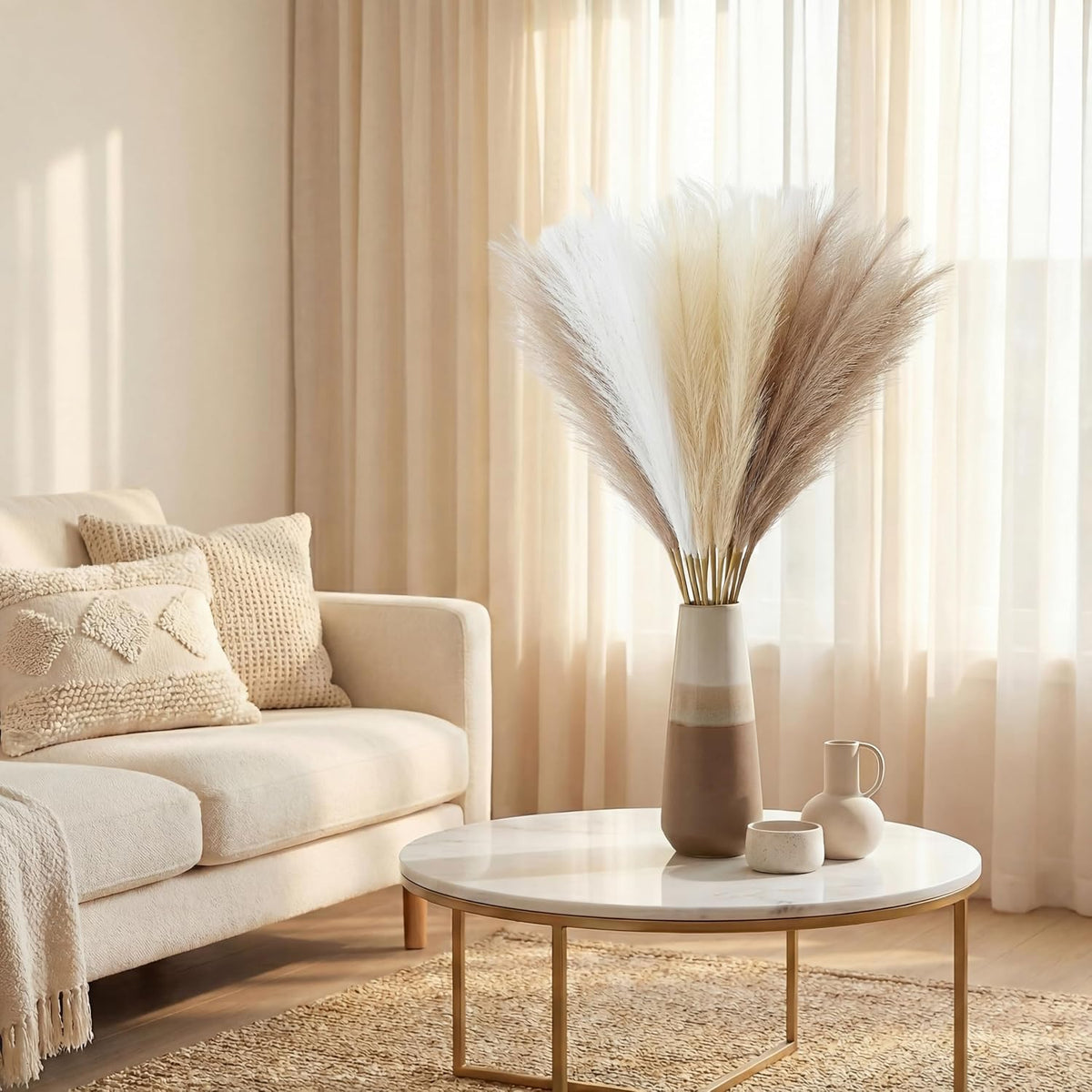 Artificial Pampas Grass Decor,21.7" Fluffy Faux Pampas,30Pcs Bohemian Style