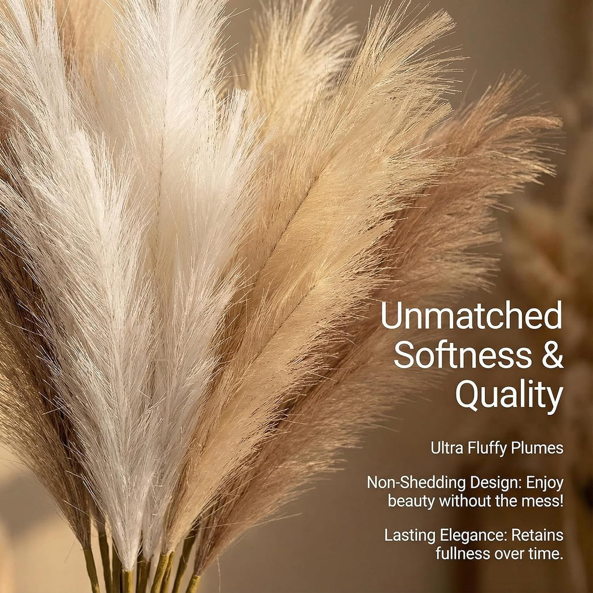 Artificial Pampas Grass Decor,21.7" Fluffy Faux Pampas,30Pcs Bohemian Style