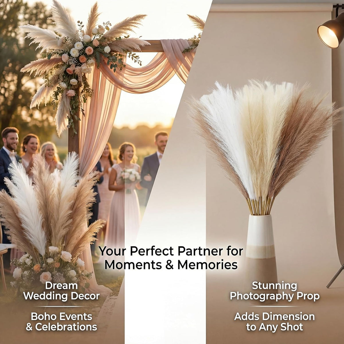Artificial Pampas Grass Decor,21.7" Fluffy Faux Pampas,30Pcs Bohemian Style