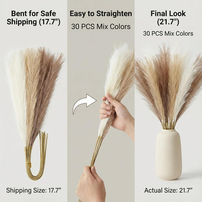 Artificial Pampas Grass Decor,21.7" Fluffy Faux Pampas,30Pcs Bohemian Style