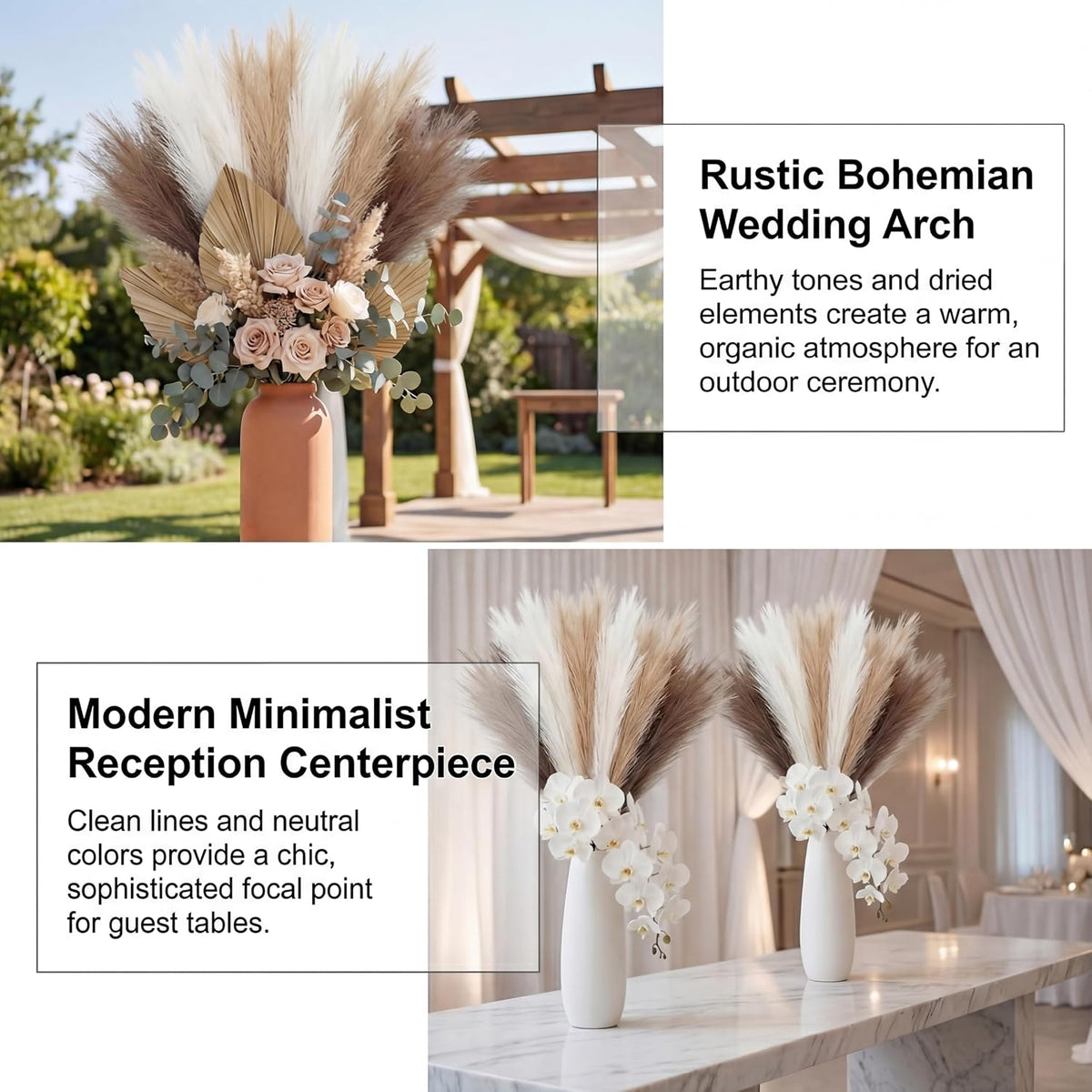 Artificial Pampas Grass Decor,21.7" Fluffy Faux Pampas,30Pcs Bohemian Style