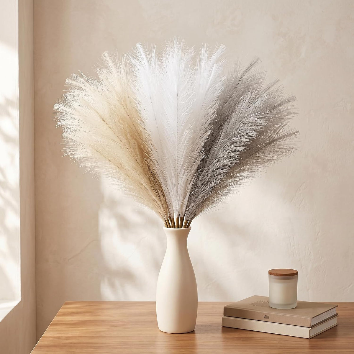Artificial Pampas Grass Decor,21.7" Fluffy Faux Pampas,30Pcs Bohemian Style
