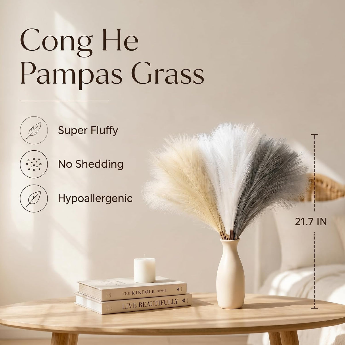 Artificial Pampas Grass Decor,21.7" Fluffy Faux Pampas,30Pcs Bohemian Style