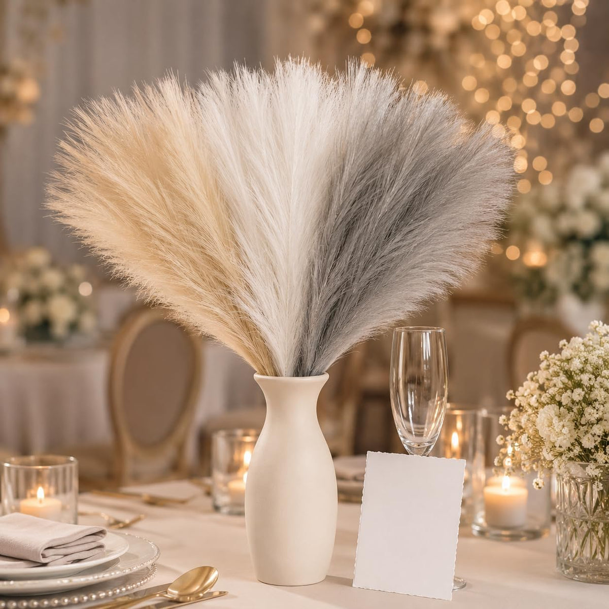 Artificial Pampas Grass Decor,21.7" Fluffy Faux Pampas,30Pcs Bohemian Style