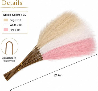 Artificial Pampas Grass Decor,21.7" Fluffy Faux Pampas,30Pcs Bohemian Style
