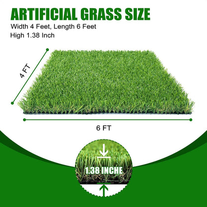 Artificial Grass Turf 4x6 FT, Large Synthetic Turf Mat with Drainage Holes for Potty Training, Reusable Fake Grass Rug Outdoor Patio Balcony, Green