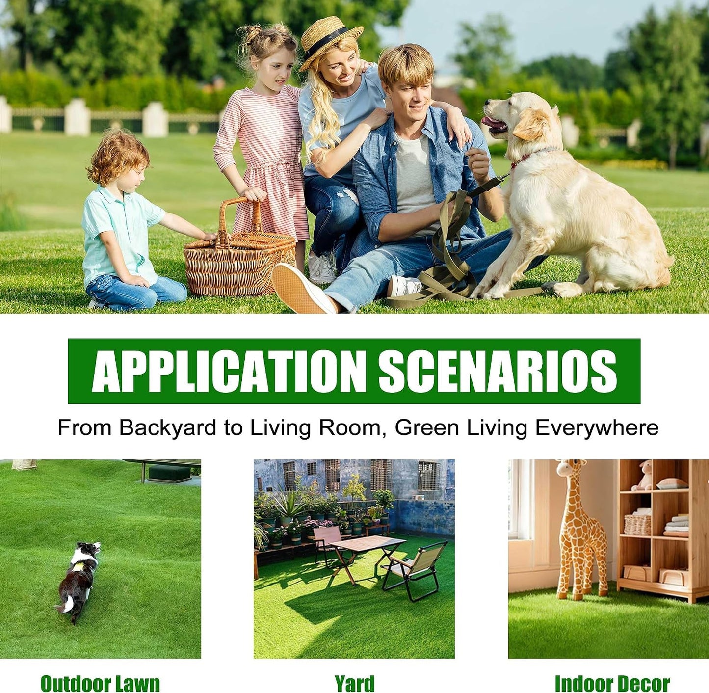 Artificial Grass Turf 4x6 FT, Large Synthetic Turf Mat with Drainage Holes for Potty Training, Reusable Fake Grass Rug Outdoor Patio Balcony, Green