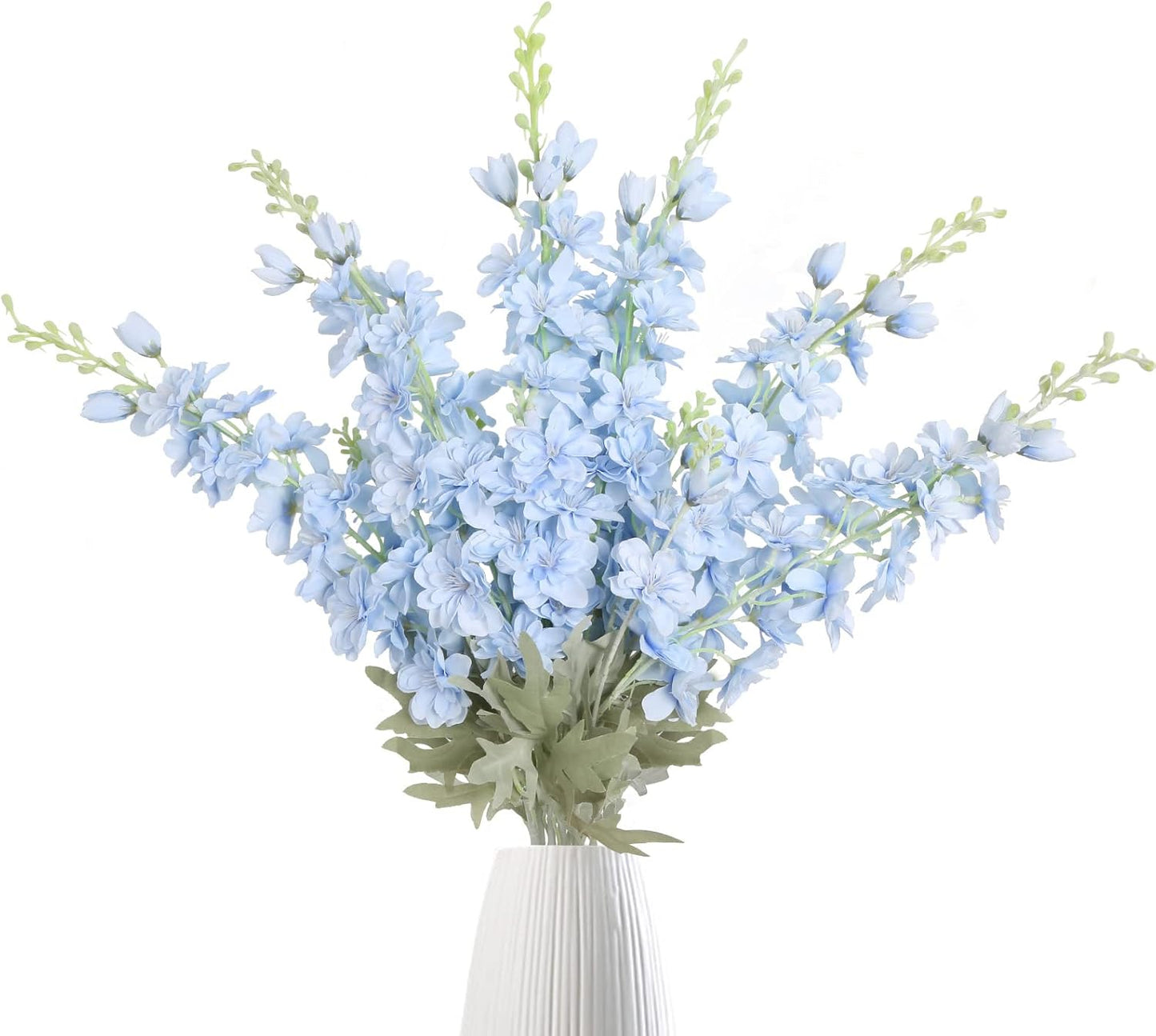 6 pcs White Delphinium Artificial Flowers Larkspur Artificial Flowers, 33.5 in Fake Flowers Bulk Silk Flowers with Stems Real Look for Home Garden Wedding Arrangement Decor(White)
