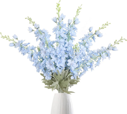 6 pcs White Delphinium Artificial Flowers Larkspur Artificial Flowers, 33.5 in Fake Flowers Bulk Silk Flowers with Stems Real Look for Home Garden Wedding Arrangement Decor(White)