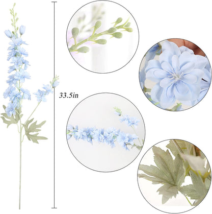6 pcs White Delphinium Artificial Flowers Larkspur Artificial Flowers, 33.5 in Fake Flowers Bulk Silk Flowers with Stems Real Look for Home Garden Wedding Arrangement Decor(White)