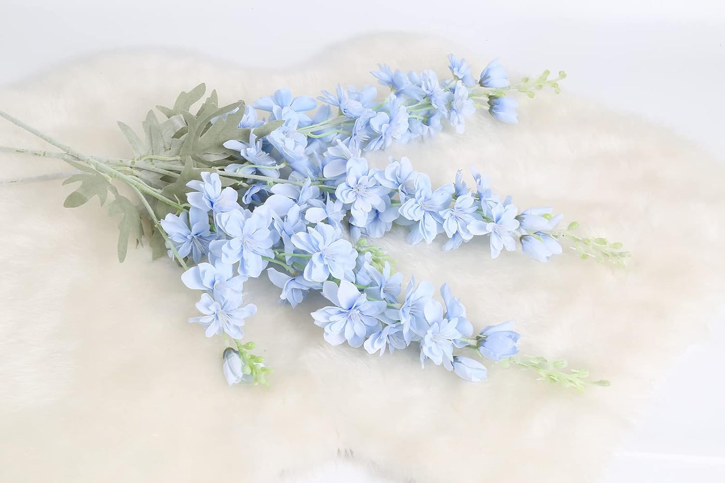 6 pcs White Delphinium Artificial Flowers Larkspur Artificial Flowers, 33.5 in Fake Flowers Bulk Silk Flowers with Stems Real Look for Home Garden Wedding Arrangement Decor(White)