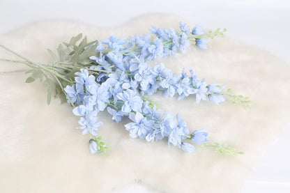 6 pcs White Delphinium Artificial Flowers Larkspur Artificial Flowers, 33.5 in Fake Flowers Bulk Silk Flowers with Stems Real Look for Home Garden Wedding Arrangement Decor(White)