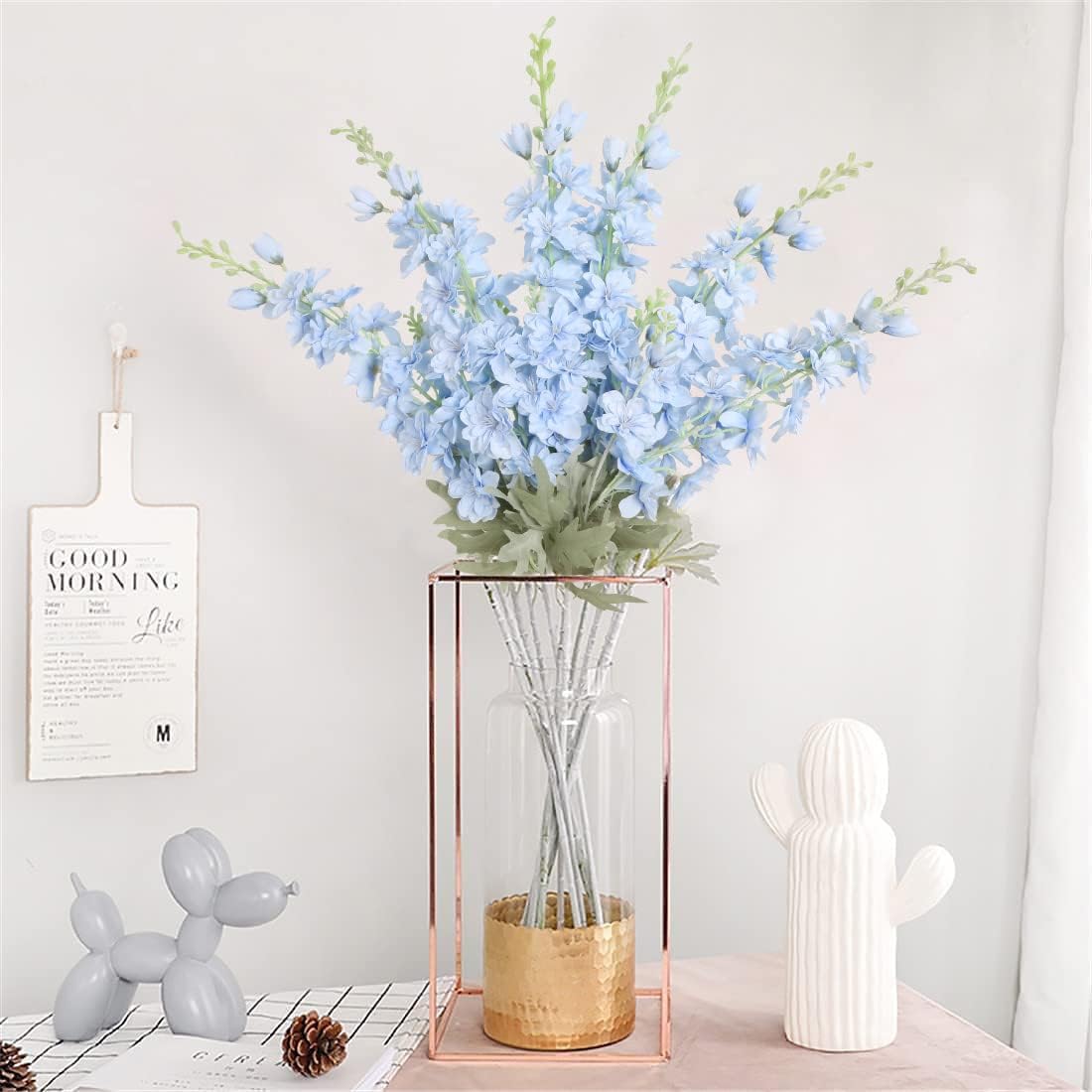 6 pcs White Delphinium Artificial Flowers Larkspur Artificial Flowers, 33.5 in Fake Flowers Bulk Silk Flowers with Stems Real Look for Home Garden Wedding Arrangement Decor(White)