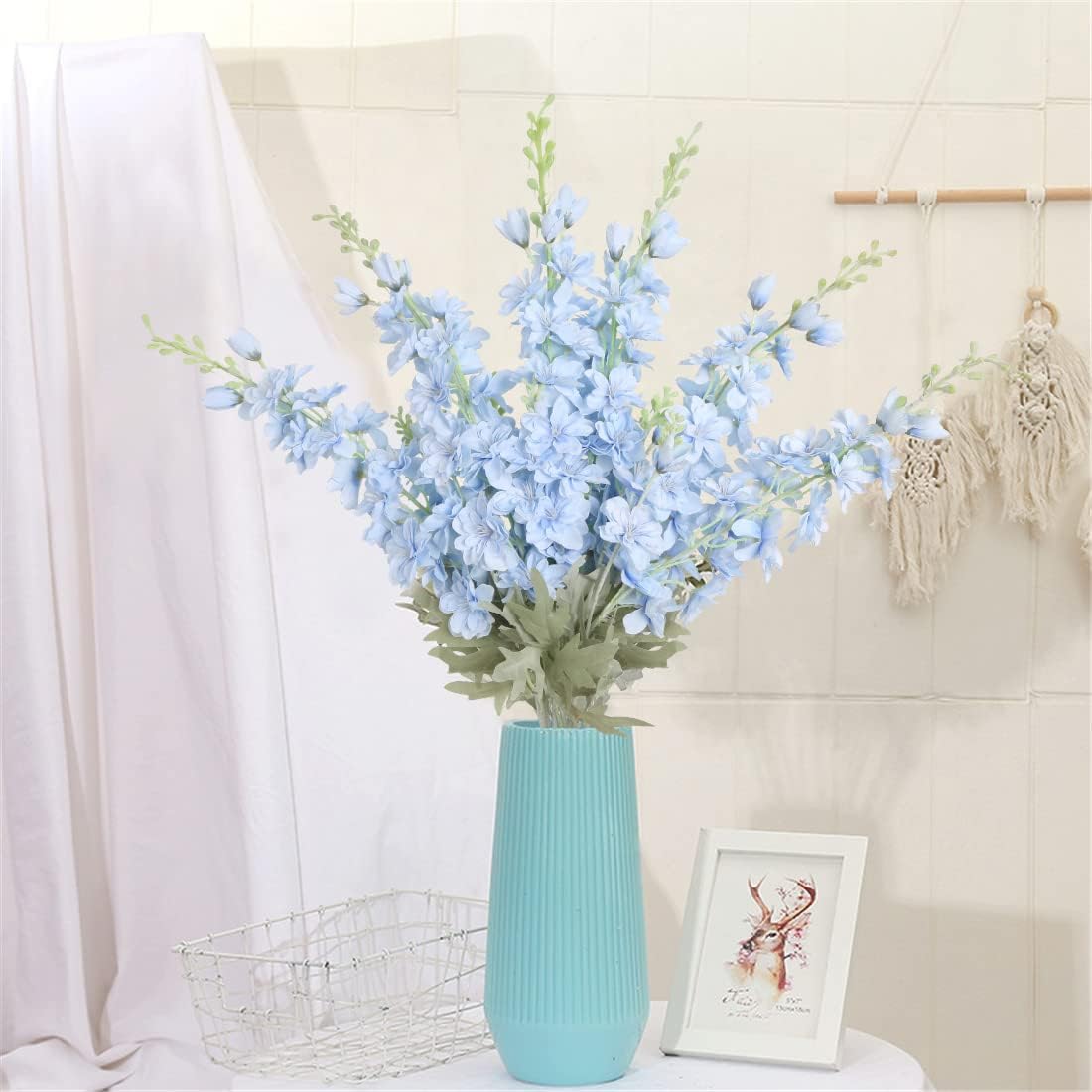 6 pcs White Delphinium Artificial Flowers Larkspur Artificial Flowers, 33.5 in Fake Flowers Bulk Silk Flowers with Stems Real Look for Home Garden Wedding Arrangement Decor(White)