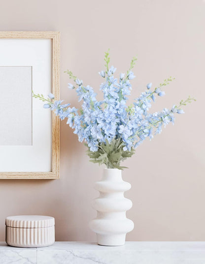 6 pcs White Delphinium Artificial Flowers Larkspur Artificial Flowers, 33.5 in Fake Flowers Bulk Silk Flowers with Stems Real Look for Home Garden Wedding Arrangement Decor(White)