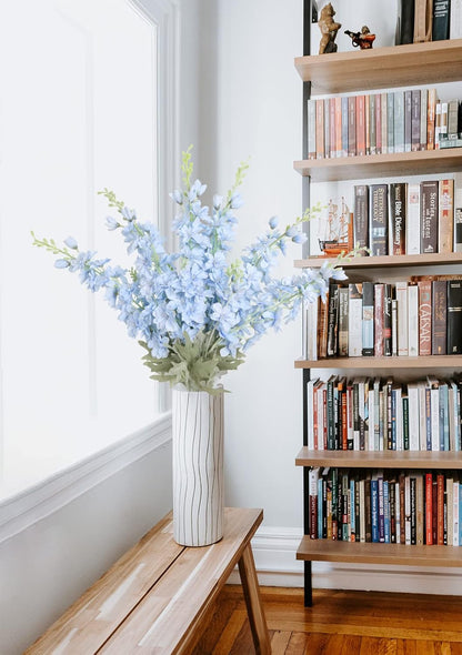 6 pcs White Delphinium Artificial Flowers Larkspur Artificial Flowers, 33.5 in Fake Flowers Bulk Silk Flowers with Stems Real Look for Home Garden Wedding Arrangement Decor(White)