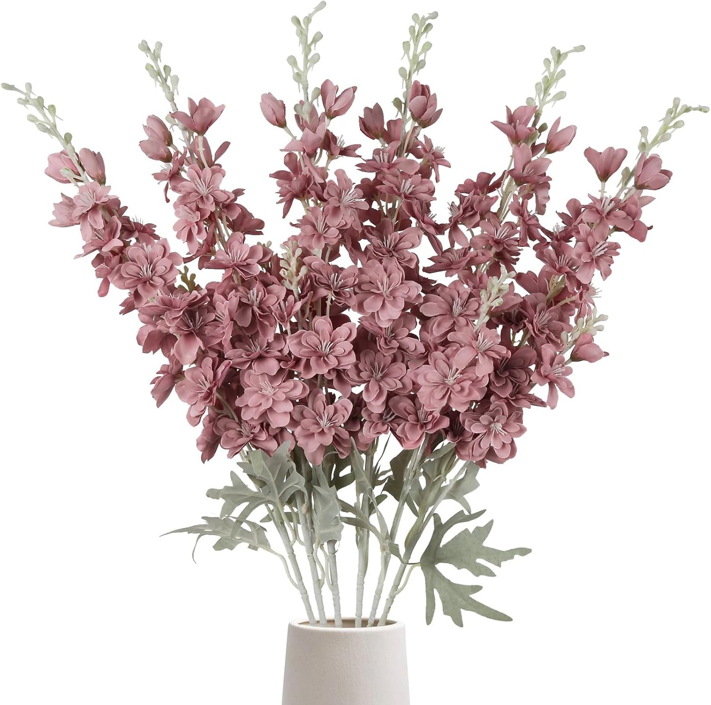 6 pcs White Delphinium Artificial Flowers Larkspur Artificial Flowers, 33.5 in Fake Flowers Bulk Silk Flowers with Stems Real Look for Home Garden Wedding Arrangement Decor(White)