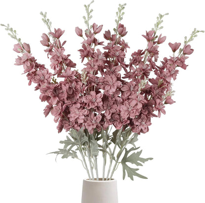 6 pcs White Delphinium Artificial Flowers Larkspur Artificial Flowers, 33.5 in Fake Flowers Bulk Silk Flowers with Stems Real Look for Home Garden Wedding Arrangement Decor(White)